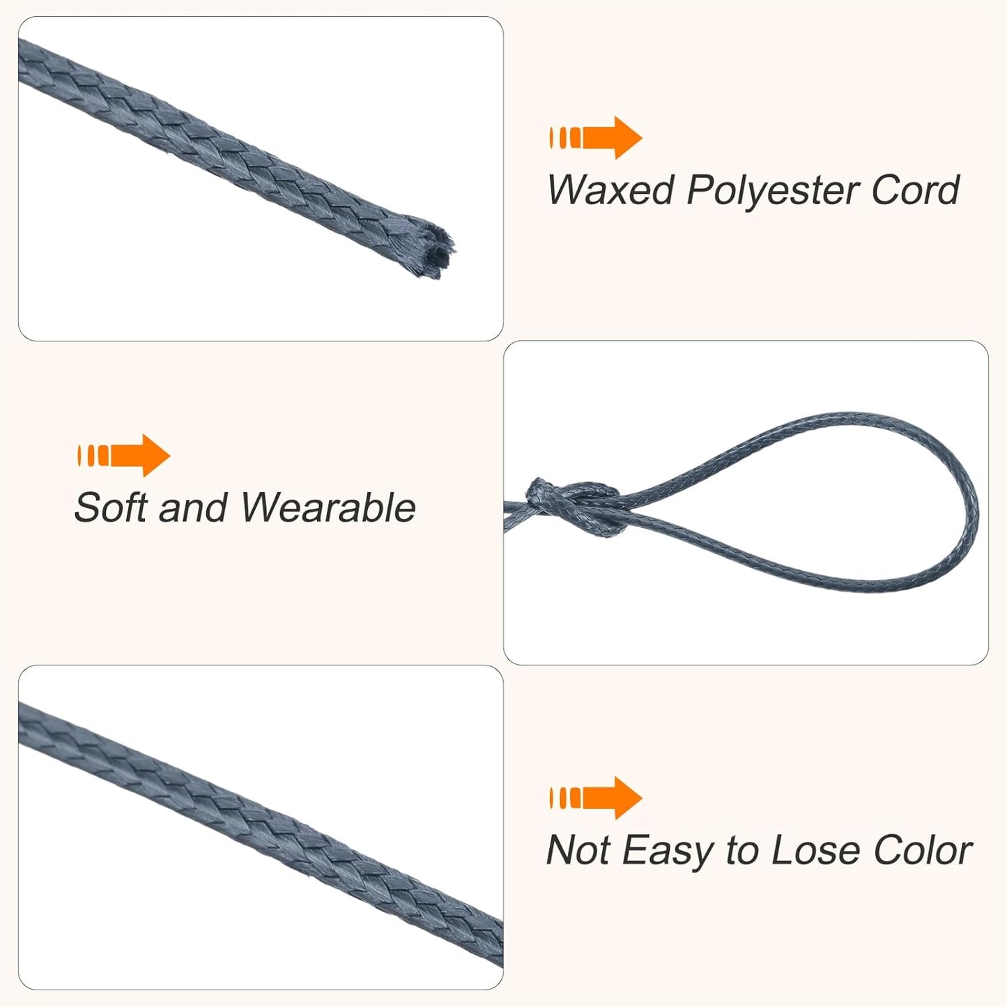 MECCANIXITY Waxed Cord 0.8mm Waxed Polyester Cord 175 Yard Wax String for Bracelet Making,Necklaces, Beading,Jewelry Making and DIY Crafts(Dark Gray)