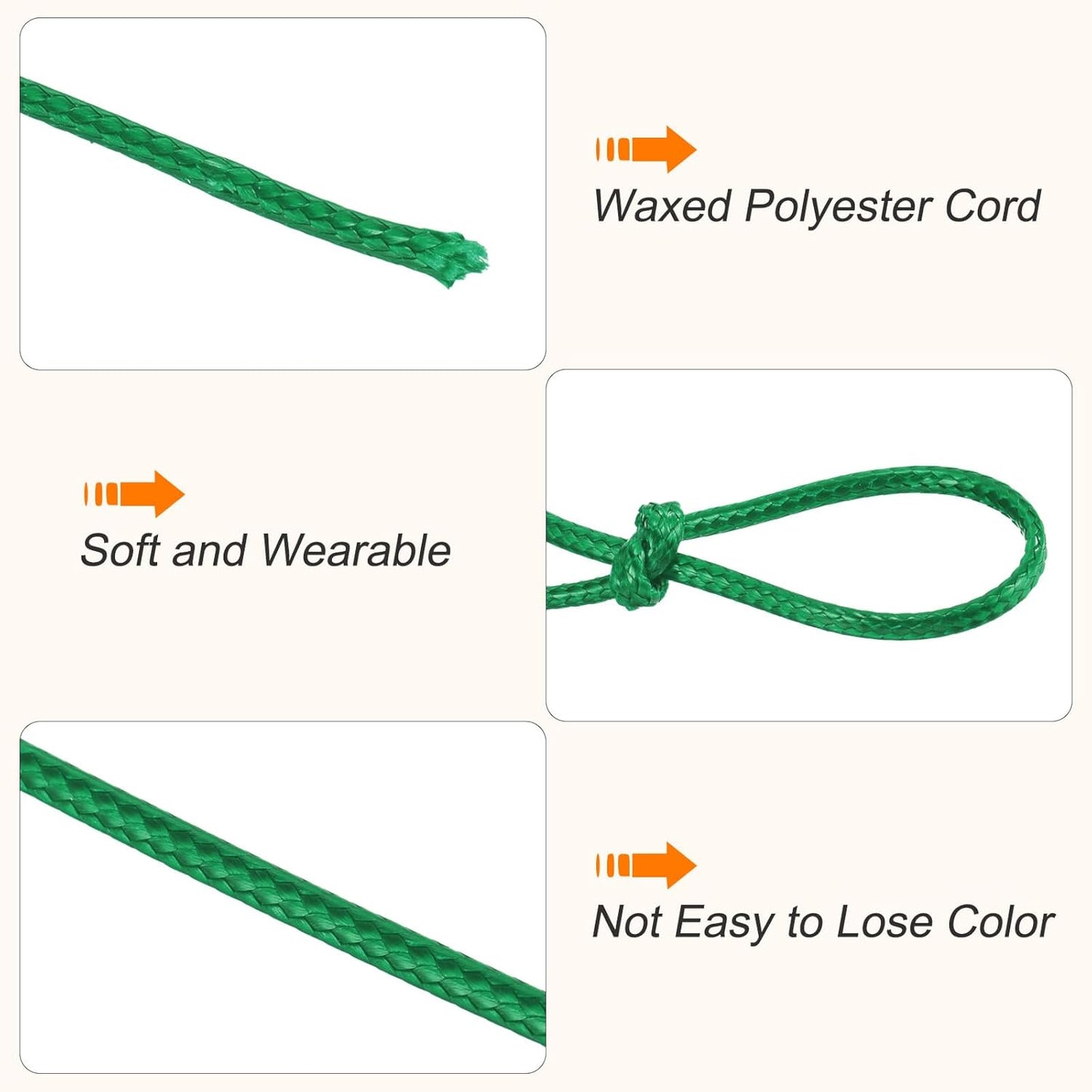 MECCANIXITY Waxed Cord 3mm Waxed Polyester Cord 44 Yard Wax String for Bracelet Making, Necklaces, Beading, Jewelry Making and DIY Crafts(Dark Green)