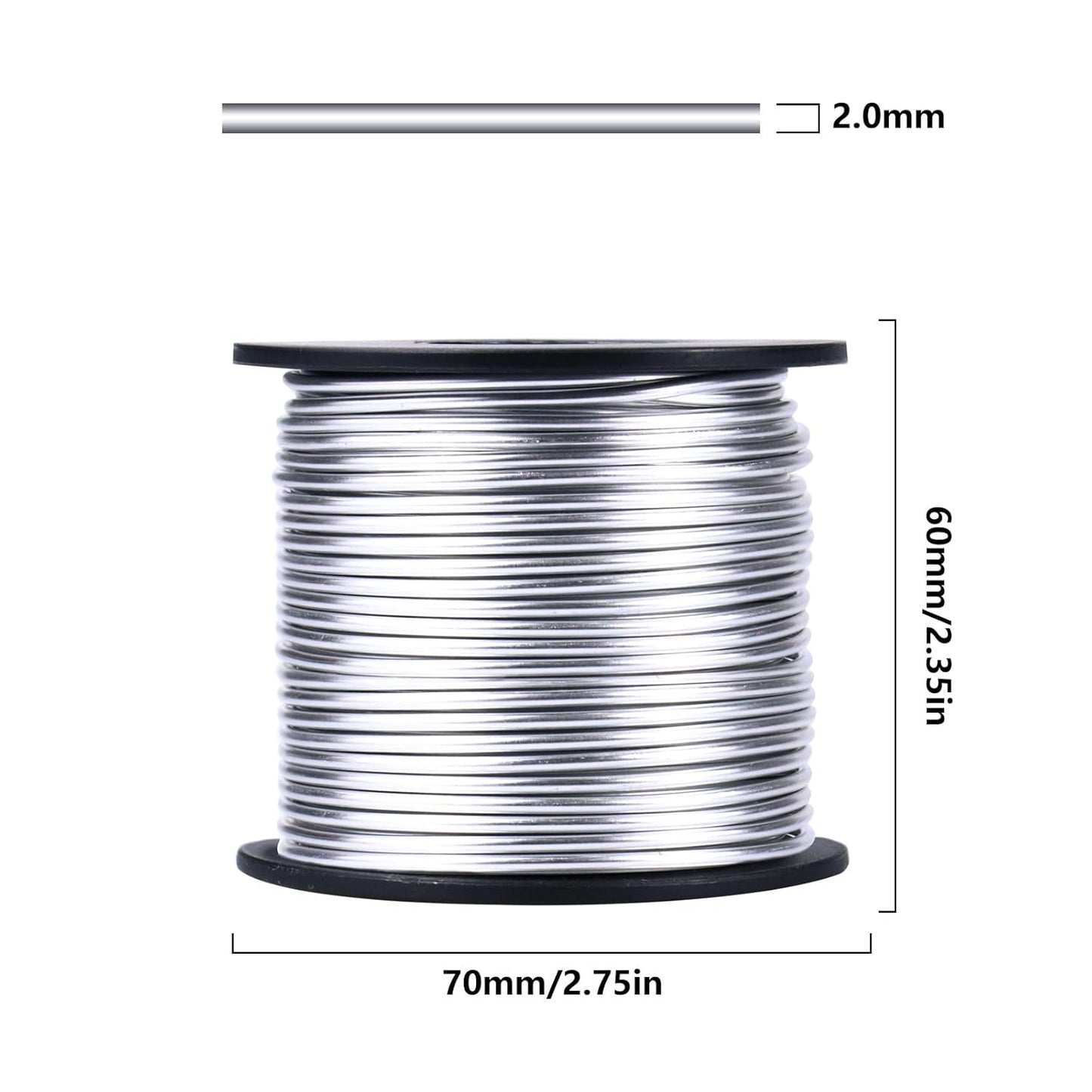 Aluminum Craft Wire, 95 Feet 2.0mm/ 14 Gauge Soft Silver Metal Bendable Sculpting Aluminum Wire Roll Bulk for DIY Crafts Jewelry Making
