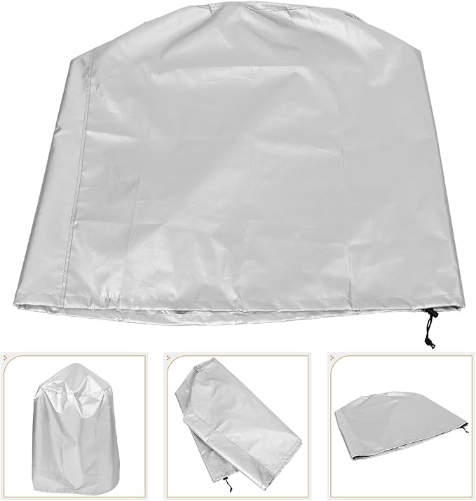 Mikikit Polyester Outdoor Grill Cover BBQ Barbecue Protective Cover with Drawstring Heavy Duty Round Grill Dustproof Shield for Patio Cooking