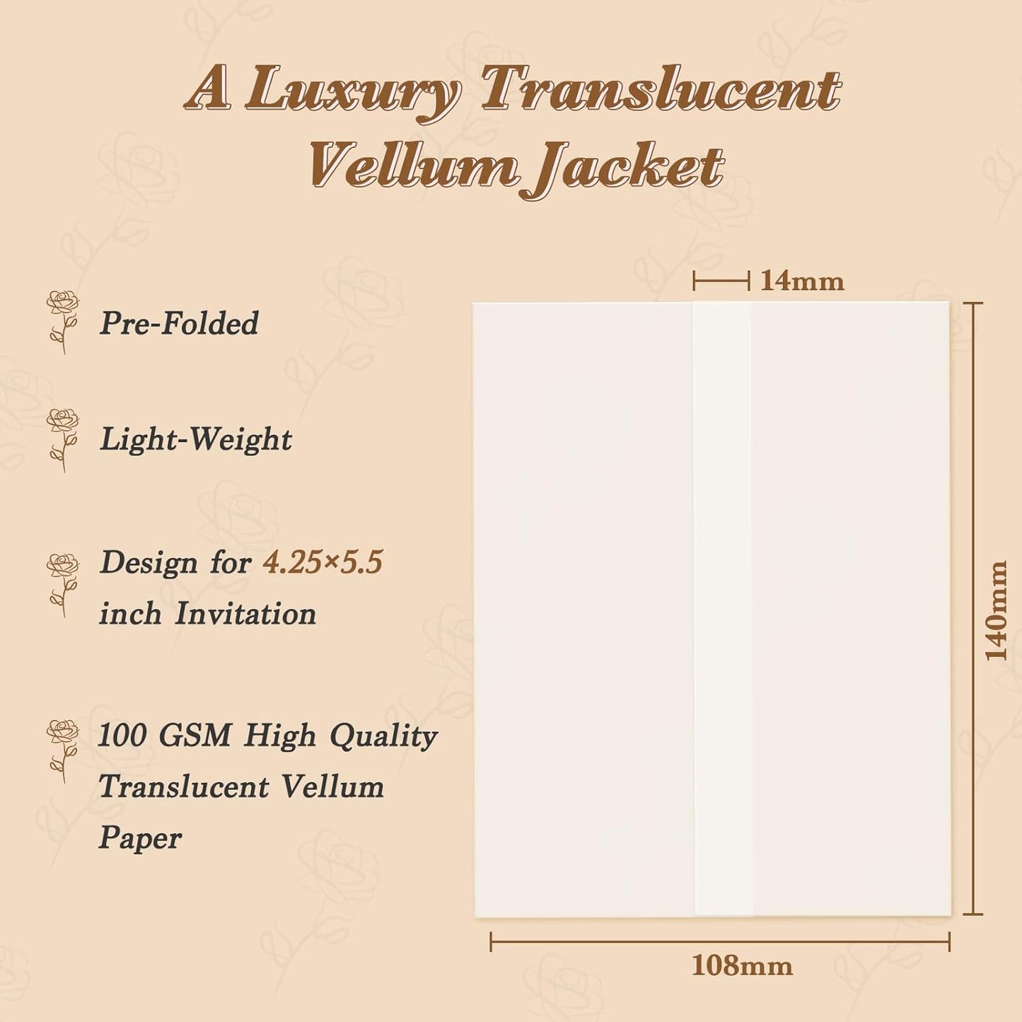 120 Pack Pre-Folded Vellum Jackets for 4.25x5.5 Invitations, Translucent Vellum Paper 4.25x5.5 Jackets, 100GSM Wedding Invitations Wraps, Envelope Liners for Birthdays, Baby Showers
