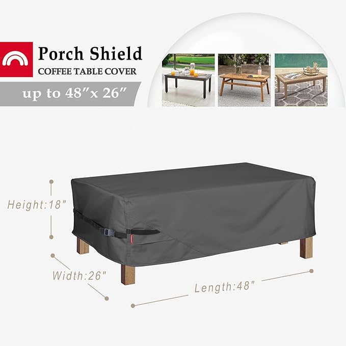 Porch Shield Patio Coffee Table Cover - Waterproof Outdoor Furniture Rectangular Small Table Covers 48 x 26 inch, Black