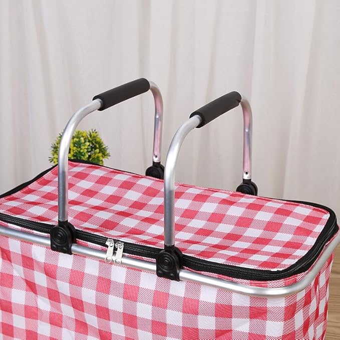 Insulated Picnic Basket Cooler Bag with Leak-Proof Liner, 26L Large Capacity for 12 Adults, Picnic Basket with Sturdy Handles for Outdoor Activities, Travel, Beach, Camping (Red)