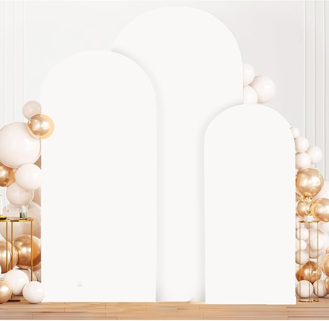 MODFUNS White Arch Cover Set of 3 Fitted Wedding Arch Covers 4ft 5ft 6ft Arched Stand Cover Spandex Arch Covers Stretchy Arches Backdrop Fabric Chiara Cover for Birthday Party Banquet Baby Shower