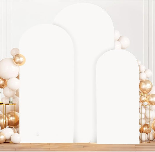 MODFUNS White Arch Cover Set of 3 Fitted Wedding Arch Covers 4ft 5ft 6ft Arched Stand Cover Spandex Arch Covers Stretchy Arches Backdrop Fabric Chiara Cover for Birthday Party Banquet Baby Shower