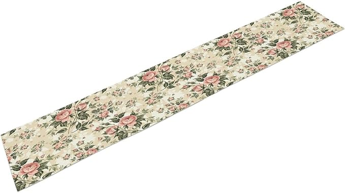 Rose Floral Table Runner,Vintage Watercolor Spring Summer Seasons Flowers Table Decoration for Wedding Holiday Indoor Outdoor Home Party 13x108in