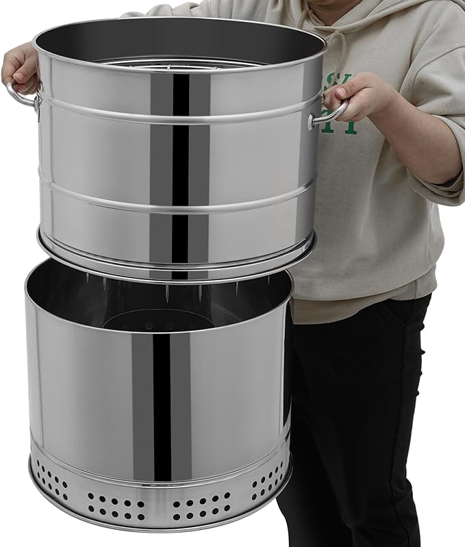 Large Portable Charcoal Grill Stainless Steel Multi-functional Charcoal Grill Barrel 360°Outdoor Barbecue Grill with 50 Skewers & 3 S Hooks for Camping, Picnic, Backyard