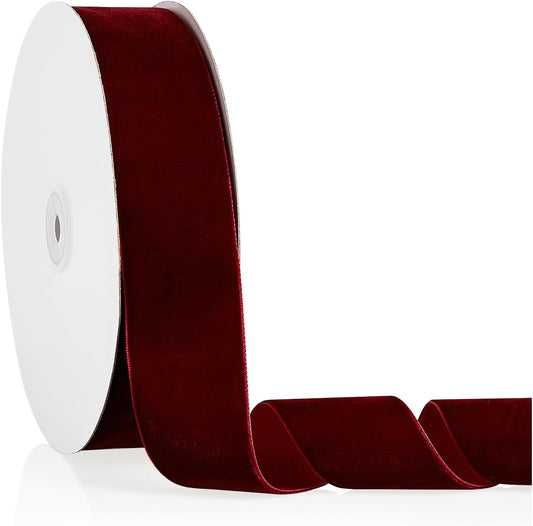 1.5" X 20 Yards Burgundy Velvet Ribbon for Christmas Tree Wreath Decoration Handmade Crafts Ornaments Gift Wrapping & Bow Making