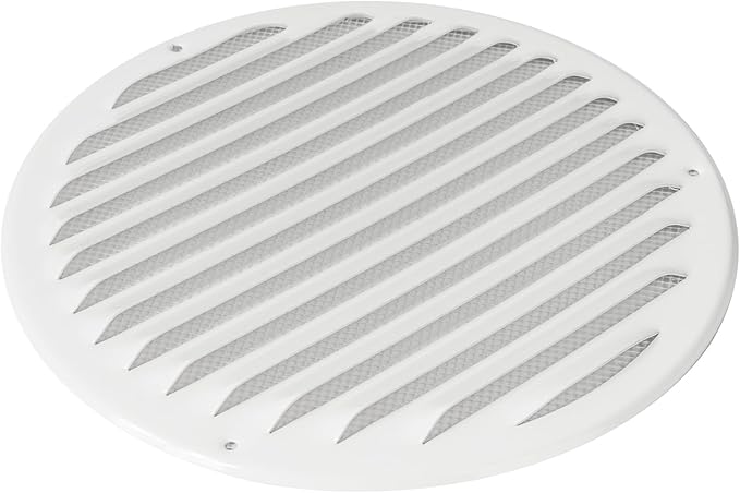 Repa Market 8 Inch (Opening Dimensions) Round Air Vent Cover/White Galvanized Steel Louvered Grill Cover with Mesh Screen/Wall or Ceiling Vent/HVAC Register for DIY Home Improvement
