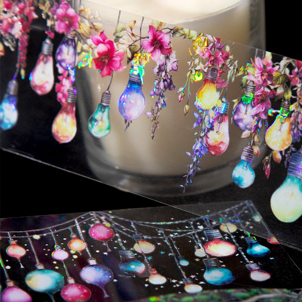 6 Rolls Holographic PET Tape Stickers for Journaling,Romantic Lights Series Glitter Washi Tape,Self-Adhesive Vintage Washi Tape Stickers,Decorative Tape for Scrapbook Photo Album Gift Wrap DIY Crafts