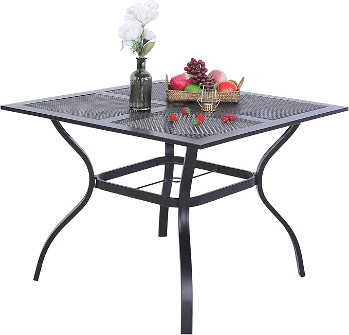 PHI VILLA 37 Inch Outdoor Dining Table Metal Steel Mesh Patio Dining Table Umbrella Table with 1.57" Umbrella Hole (Mesh)