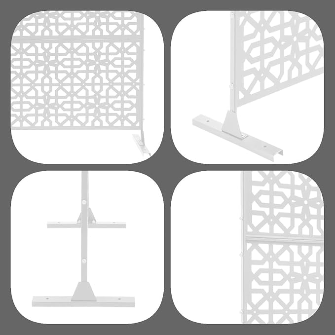 Outdoor Metal Privacy Screen with Stand, 35.4" W x 75" H Freestanding Metal Slatted Decorative Privacy Screen and Panels for Patio Garden Balcony Porch (White Polygonal)