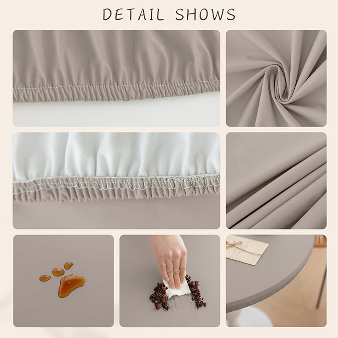 Round Fitted PU Tablecloth with High Elastic Edge 31 Inch Dia Waterproof Oil Proof Table Cloth Anti-Scald Stain-Resistant Wipeable Table Cover for Indoor Outdoor Picnic (Grey,31" Dia)