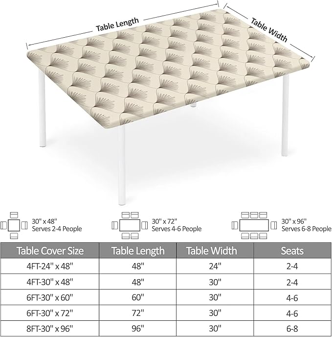 Rectangle Table Cloth Cover Waterproof Elastic Fitted Polyester Fitted Tablecloths for 6 Foot Tables for Indoor,Picnic, Camping, Outdoor （72" x 30"，Sector Geometry）