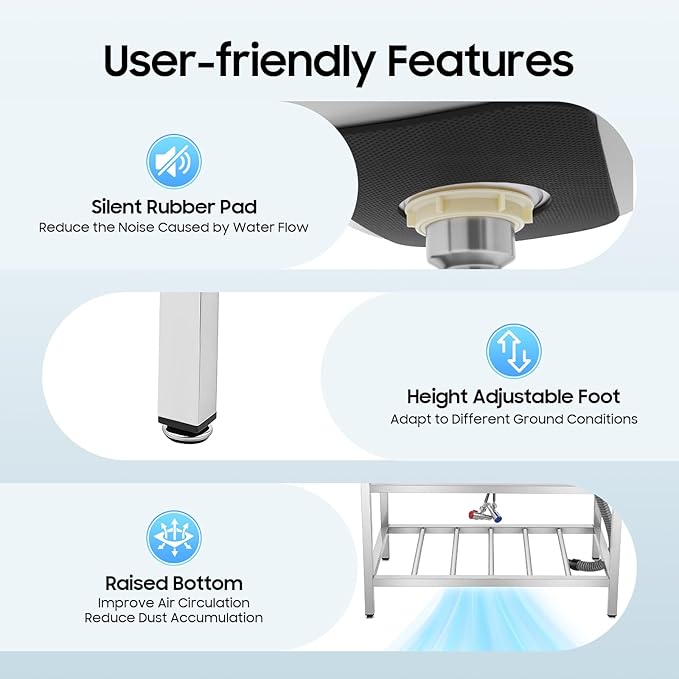 Outdoor Utility Sink, Freestanding Kitchen Sink with Faucet, Utility Sink Freestanding Single Bowl Portable Washing Hand Basin Station with 2 Tier Storage Shelves for Backyard (29.52x 15.74x 30.7in)