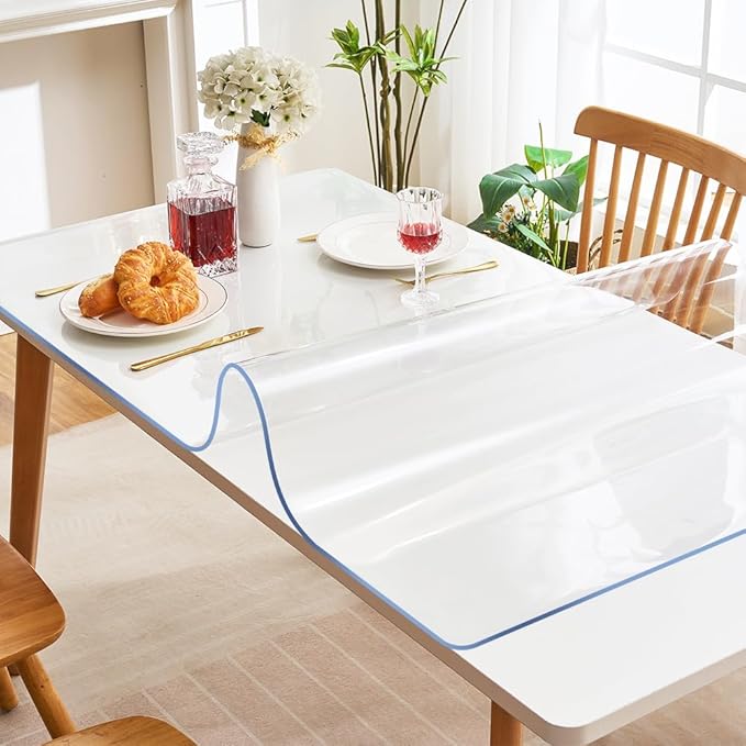 Transparent Vinyl Kitchen Bar Countertop Cover Pad Clear Table Protector 40x79 Inch Dining Table Protector Wooden Furniture Cover Protection Plastic Table Cloths Waterproof Table Mat Pad Rectanglar