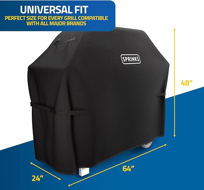 SPRINKS® Grill Cover Weatherproof Grillcover for Weber, Napoleon, Enders - Extra Handles Gas Grill Oxford 600D Fabric [64in x 24in x 48in] - Black