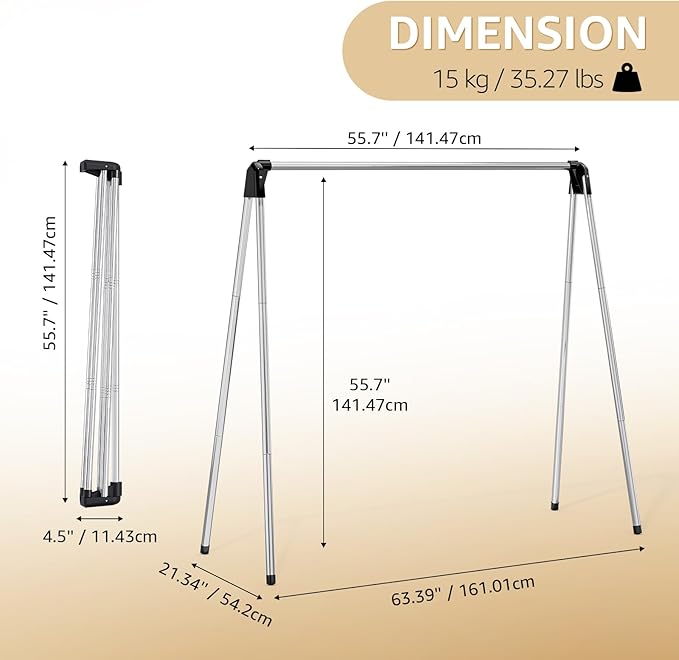 Clothes Drying Rack, Foldable Drying Rack Clothing, Stainless Steel Laundry Rack, Free-Standing, Indoor Outdoor Use with Travel Friendly Design, Collapsible for Home, Camping, Theater, RV Use, Black