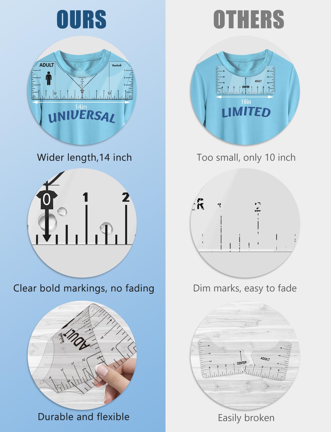 Vowlove Tshirt Ruler Guide for Vinyl Alignment, T Shirt Ruler to Center Designs Alignment Tool for Embroidery Left Chest Logo Placement Tee Shirt Guide Ruler for Heat Press T-Shirt Printing Guide Set