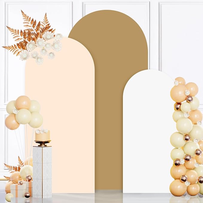 MODFUNS Mixed Color Arch Backdrop Covers 4ft 5ft 6ft Khaki Beige White Spandex Arch Cover Set of 3 Fitted Arch Covers Stetchy Backdrop Chiara Arch Cover for Wedding Ceremony Birthday Party Arch Decor