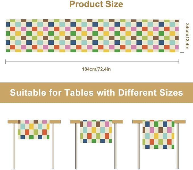 Colorful Checkered Table Runner, Vintage 60s 70s Cute Modern Geometric Table Runner for Party Kitchen Dining Home Outdoor Banquet 13x90in