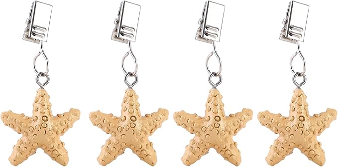 TwoFish Home Set of 4 Yellow Starfish Resin Tablecloth Weights Clips Yellow Starfish Handicraft Tablecloth Clamps Pack of 4