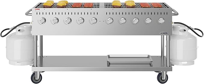 72 in. Commercial Mobile Outdoor Propane Gas Grill, ETL Listed in Stainless-Steel (KM-CGM-72)