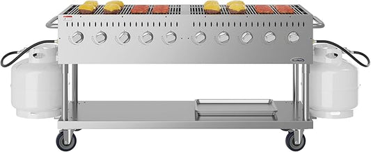 72 in. Commercial Mobile Outdoor Propane Gas Grill, ETL Listed in Stainless-Steel (KM-CGM-72)