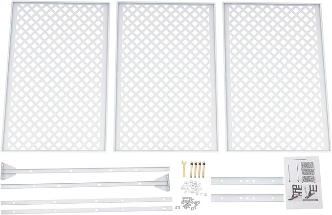 Outdoor Metal Privacy Screen with Stand, 35.4" W x 75" H Freestanding Metal Slatted Decorative Privacy Screen and Panels for Patio Garden Balcony Porch (White Grill)