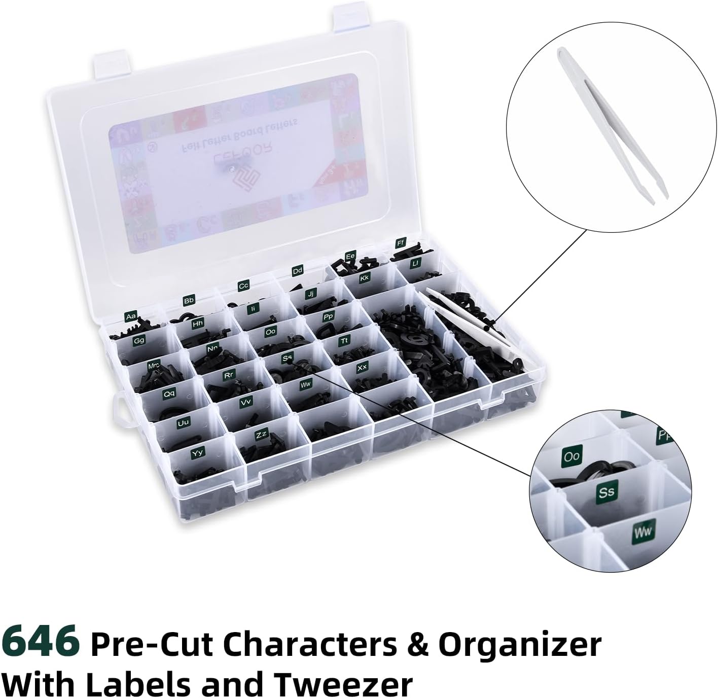 Felt Letter Board Letters,PRE-Cut Characters with Sorting Tray,Felt Board Letters (1 Inch Plus Black)