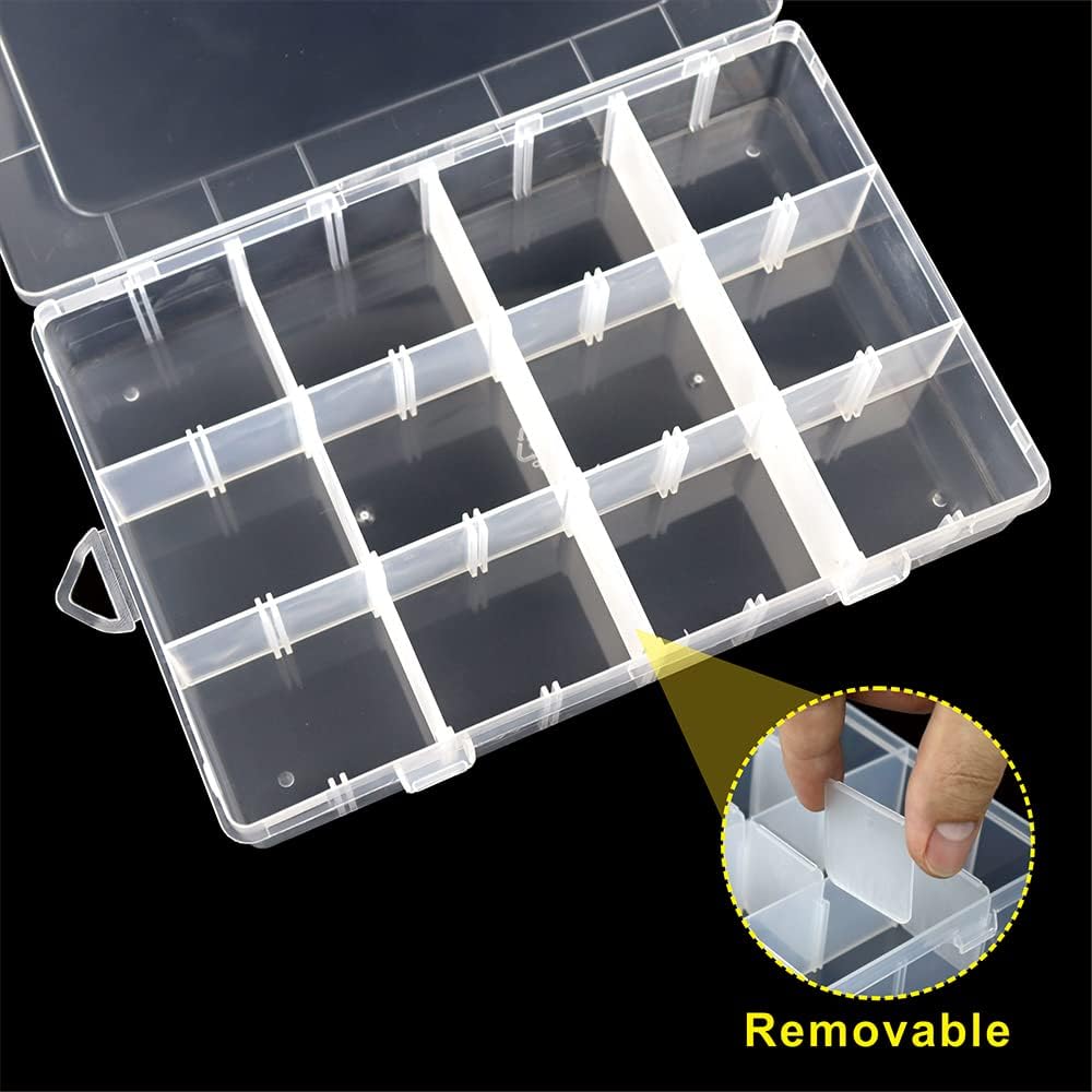6 Pack Organizer Box with Parkical Adjustable Dividers, 12 Grids Plastic Storage Container for Jewelry, Craft DIY, Bead Organizer, Sewing, Dip Powder, Hair Accessories