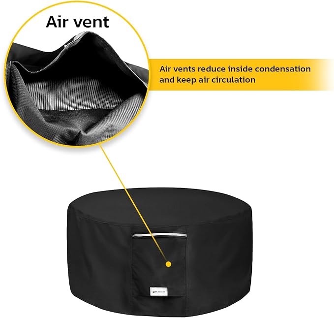Seal Skin Covers Outdoor Fire Pit Cover – Round 32” Dia X 16”H, Heavy Duty Waterproof Fabric with PVC Coating, Windproof, Tear & Weather Resistant Fire Table Cover for Patio, Black