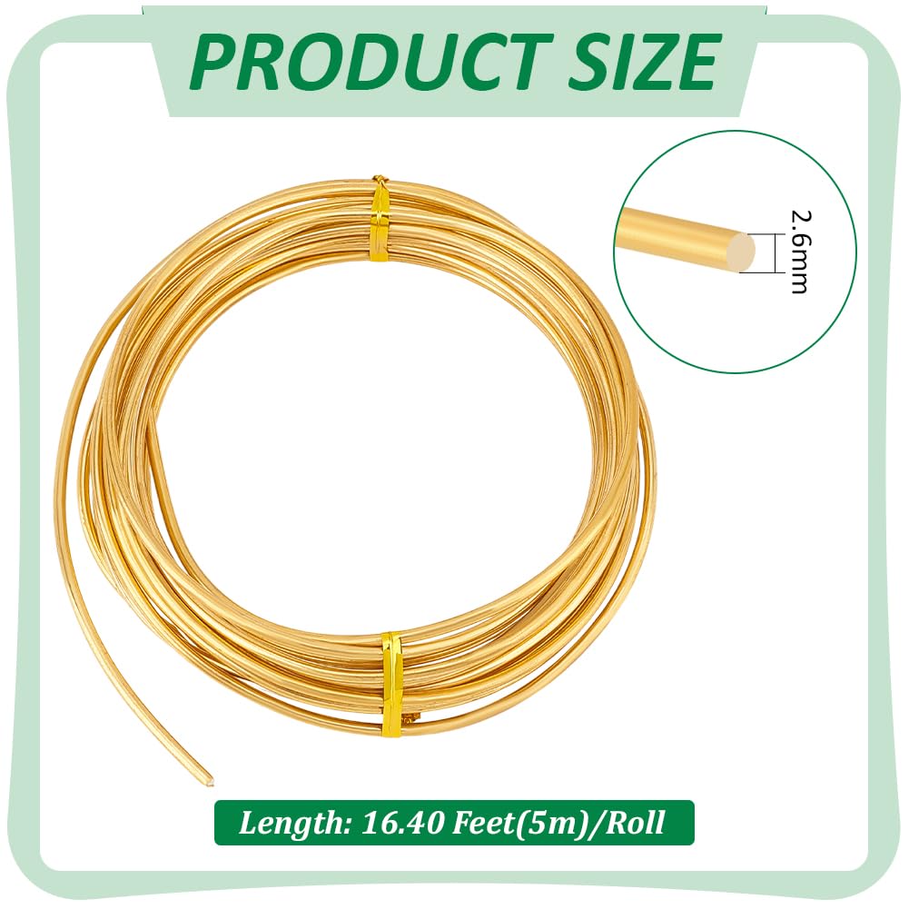 BENECREAT 10 Gauge Solid Brass Wire - 16.4FT Soft Round Wire for Jewelry Making, Gem Wrapping, DIY Crafts