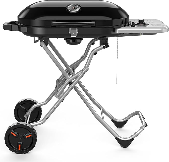Propane Gas Grill, Portable BBQ Gas Grill with 348 Sq.In. Large Grilling Areas, 15000BTUs, Portable & Foldable BBQ Griddle for Outdoor Camping, Tailgating, Parties, Backyard, Black
