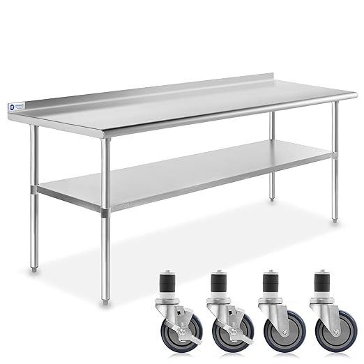 GRIDMANN Stainless Steel Table 72 in. x 30 in., NSF Commercial Kitchen Prep & Work Table w/Backsplash and Wheels