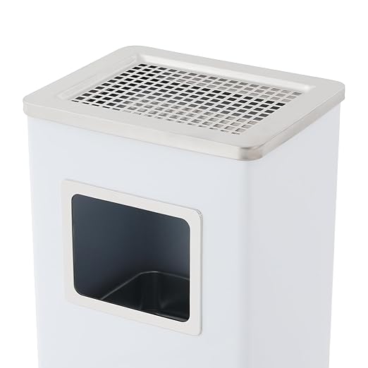 Trash Can with Lid Outdoor Indoor Stainless Steel Commercial Garbage Bin Waste Container with Inside Barrel for Patio Yard Garage, White