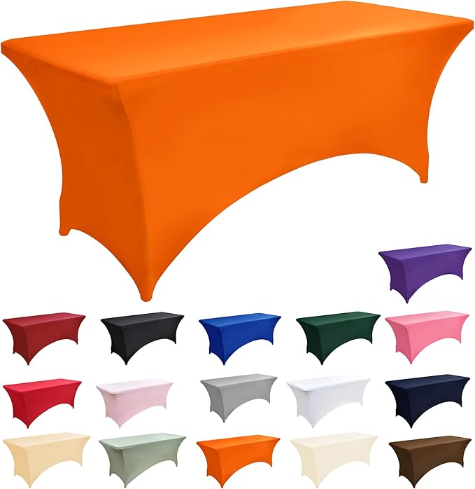 10-Pack 6ft Spandex Table Covers for Rectangle Standard Folding Tables - Wrinkle Resistant Stretch Tablecloths - Ultimate Fitted Table Protector for Parties, Banquet, Wedding
