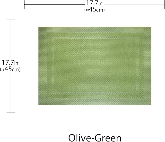 PIGCHCY Heat Insulation Non Slip Plastic Placemats,Washable Easy to Clean Woven Vinyl Kitchen Stain Resistant Placemats for Dining Table Set of 6 (Olive Green)