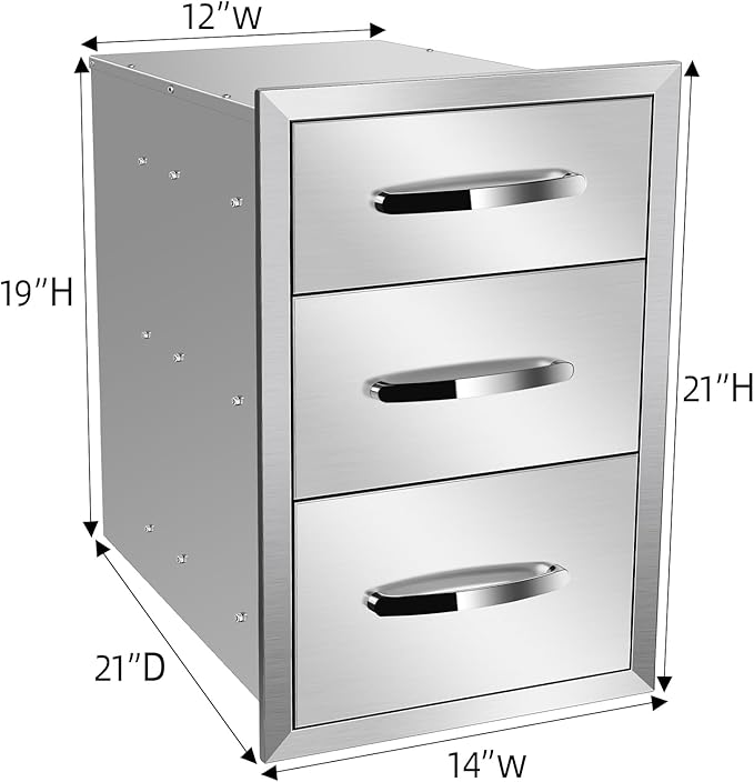 Pull Out Trash Drawer, Lower Sliding Rails Stainless Steel Roll Out Trash Bin Pull Out Tray With Handle For Outdoor Kitchen BBQ Island Grill Station,Three Drawers