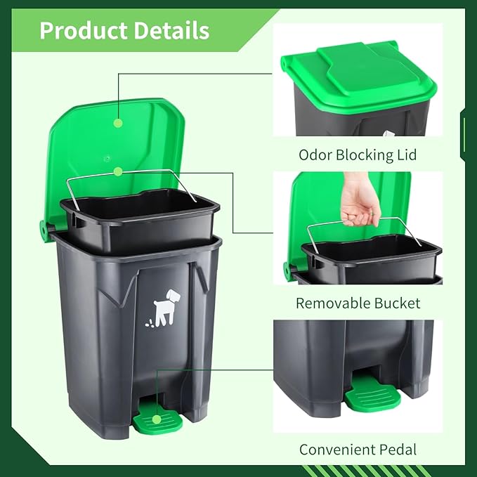 Dog Poop Trash Can Outside, 20L Pet Waste Container with Removable Inner Waste Bin, 150 Waste Bags, Outdoor Pet Poop Trash Bin for Small/Large Dog Families