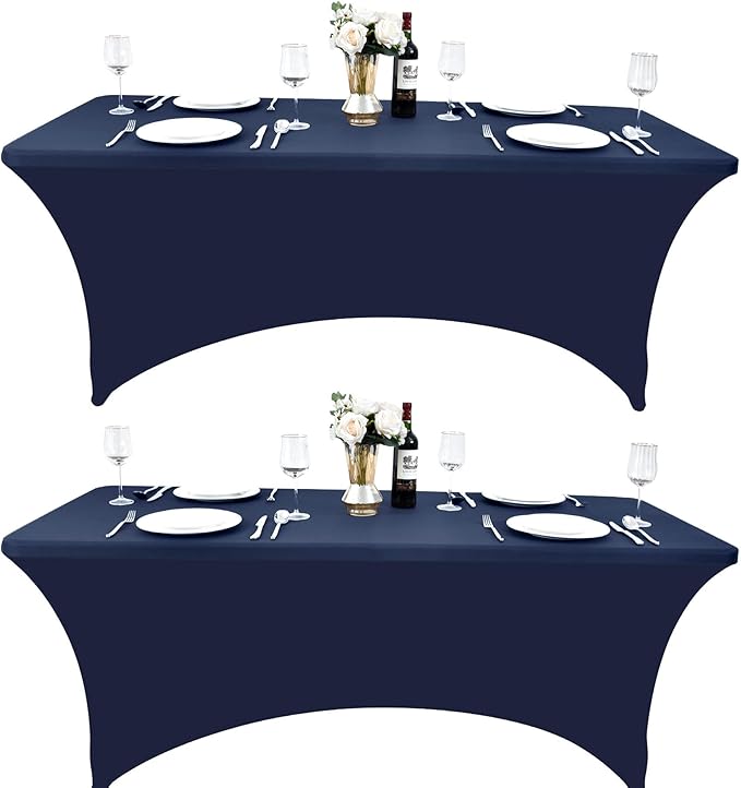 2-Pack 4ft Spandex Table Covers for Rectangular Folding Tables - Wrinkle Resistant Stretch Tight Table Cloths - Ultimate Fitted Table Protector for Parties, Banquet, and Wedding