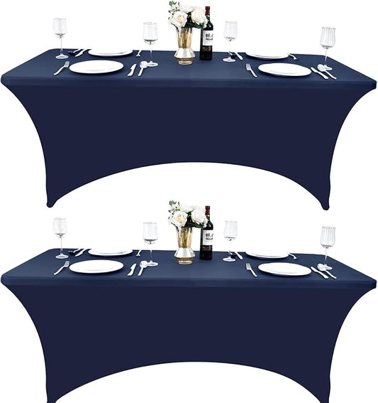 2-Pack 4ft Spandex Table Covers for Rectangular Folding Tables - Wrinkle Resistant Stretch Tight Table Cloths - Ultimate Fitted Table Protector for Parties, Banquet, and Wedding