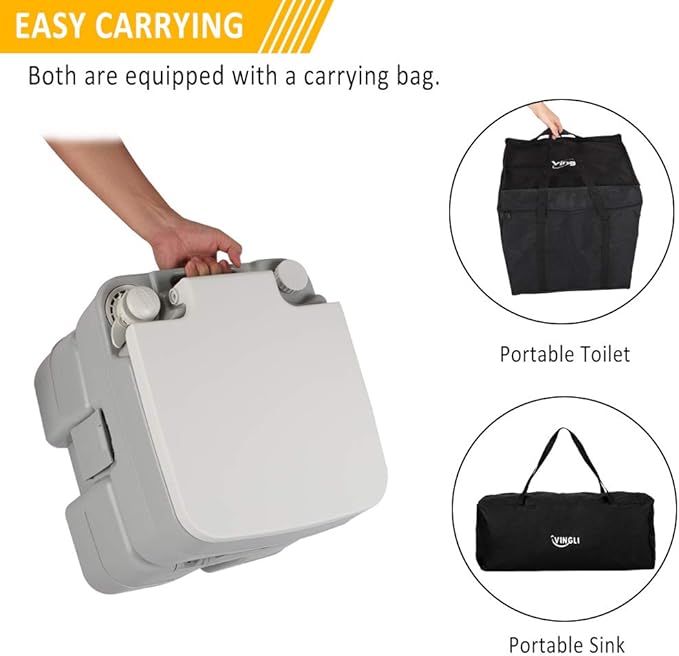 VINGLI Portable Sink and Toilet Combo| Self-contained 5 Gal Hand Washing Station and 5.3 Gal Flushing Toilet, Perfect for Camping/RV/Boat/Road Tripper/Camper