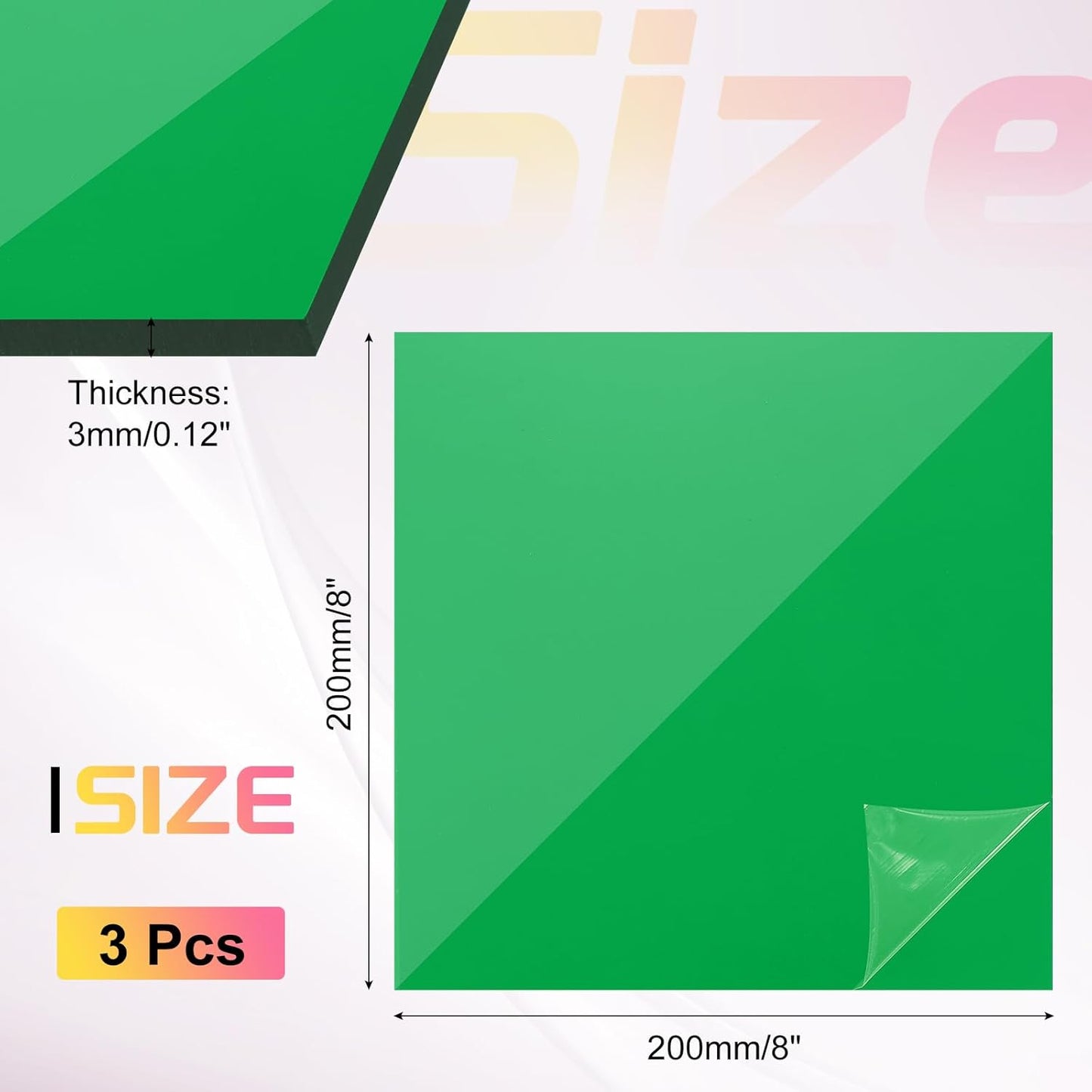 uxcell 3Pcs Acrylic Sheets 8x8 Inch Acrylic Panel 1/8 Inch-3mm Plastic Board for Picture Frames Sign Holders DIY Display Projects Craft, Clear Green