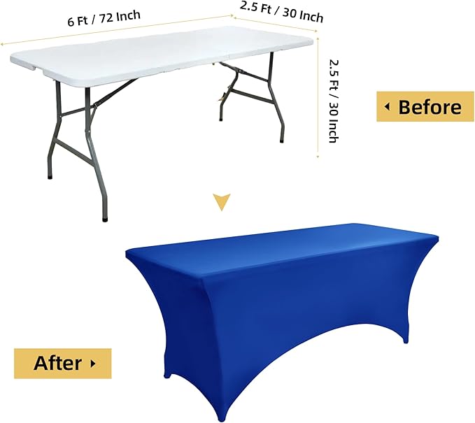 10-Pack 6ft Spandex Table Covers for Rectangle Standard Folding Tables - Wrinkle Resistant Stretch Tablecloths - Ultimate Fitted Table Protector for Parties, Banquet, Wedding