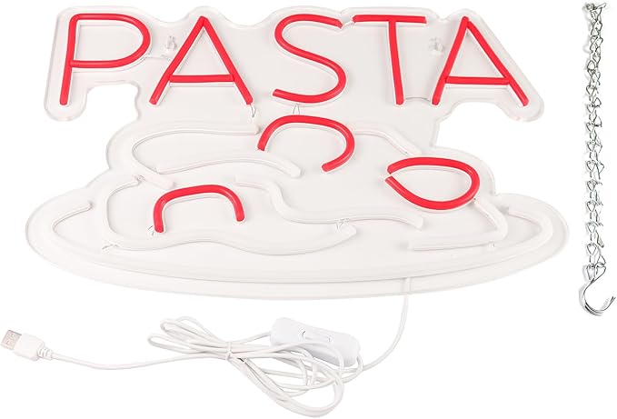 JFLLamp Pasta Neon Signs for Wall Decor Neon Lights for Bedroom Led Business Signs Suitable for Italian Pasta Restaurant Noodle Unique Gift for Lover 5V Power Adapter 16 * 10.6 Inch(Red+White)