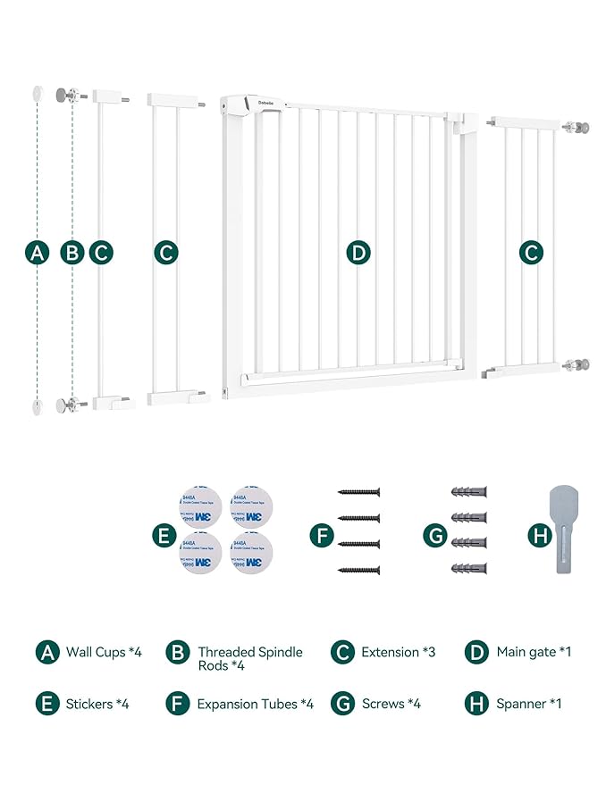 BABELIO 36-57" Extra Wide Baby/Chlid Gate, Auto Close Dog/Pet Barrier with Large Walk Thru Door,Safety for The House, Stairs and Doorways,Pressure Mounted, White