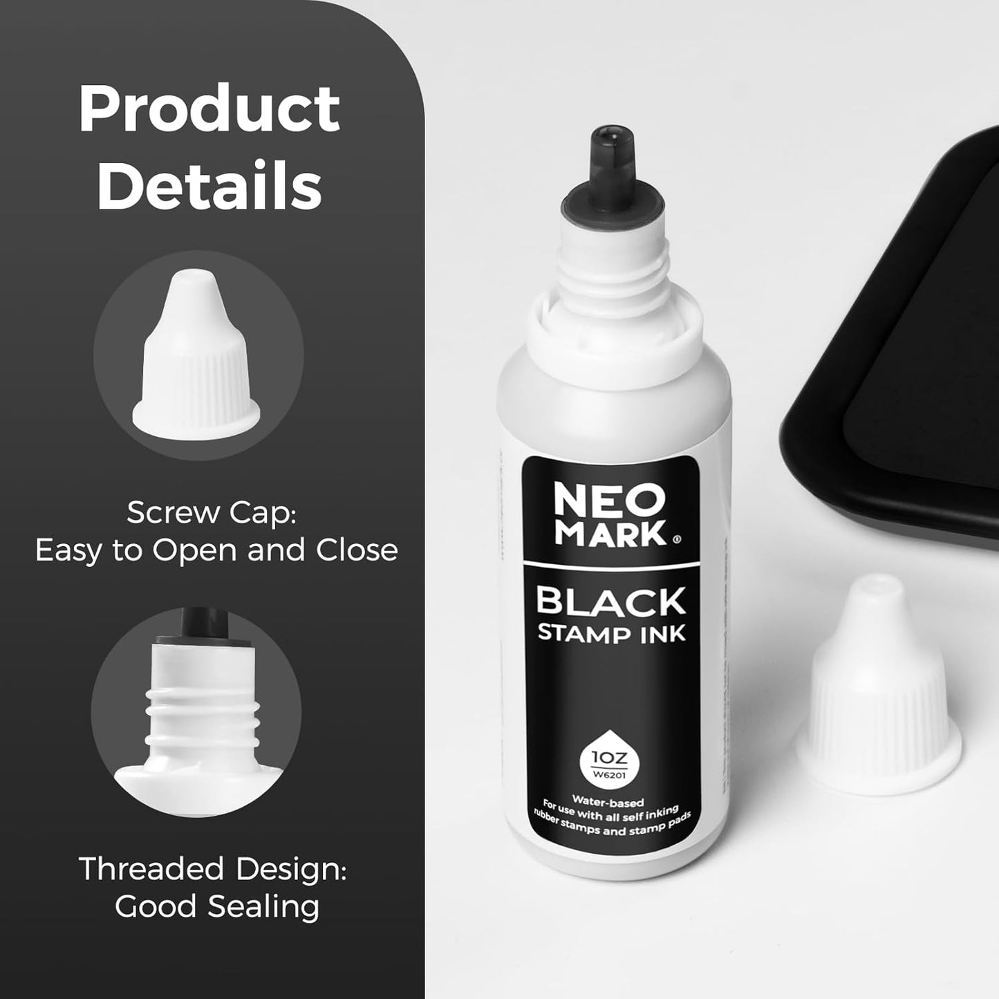 Premium Stamp Ink, Quick-Drying and AP-Certified Non-Toxic Refill Ink for Self-Inking Stamps, Date Stamps and Stamp Pads(Black, 1oz)