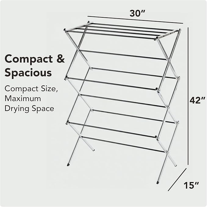 Displays By Jack Portable Collapsible Clothing Dryer Rack, Foldable Drying Rack for Clothes, Lingerie, Towels, Linens, Laundry Home Apartment Must Haves, Metal Chrome Finish