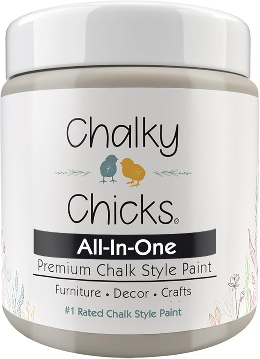 Chalky Chicks All-in-One Chalk Paint for Furniture or Cabinet - 8 Fl Oz - Matte Finish Wolf Gray (Gray/Beige) for Metal, Wood Furniture Paint - No Sanding All-in-One for Home Decor & Crafts, USA Made